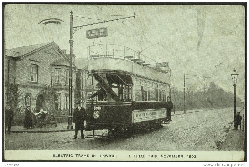 Postcard Electric Trams In Ipswich 1903 Trial - Ipswich