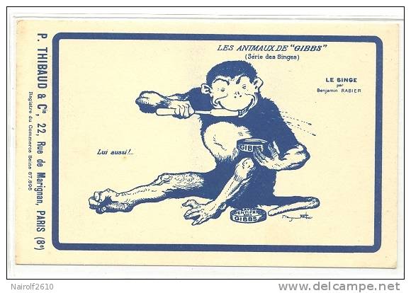 ILLUSTRATION -- CARTE PUBLICIRAIRE ANIMAUX DE GIBBS - RABIER - LE SINGE,   Lui Aussi ! - Rabier, B.