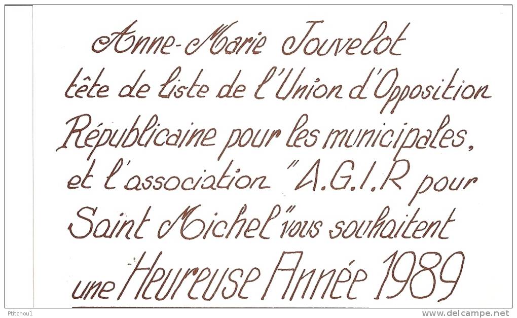 Voeux Union Opposition Républicaine  Et AGIR Pour St Michel Sur Orge 1989 - Saint Michel Sur Orge