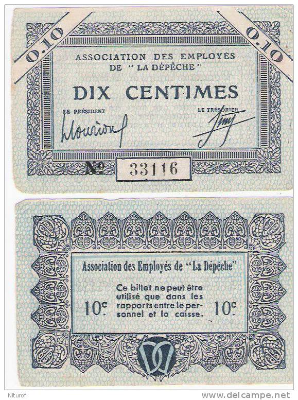 ASSOCIATION DES EMPLOYÉS DE "LA DÉPÊCHE" : 2 BILLETS DE 10 CENTIMES (fin Années 40) - Non Classés