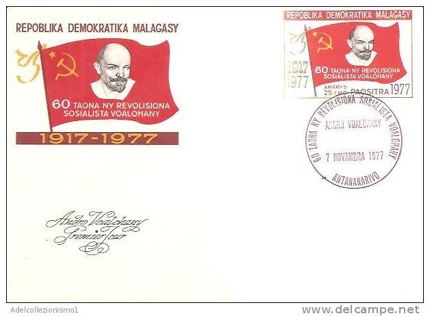65309)lettera F.d.c. Rep. Dem. Malagasy Serie 60° Ann. Socialista Con Un Valore + Annullo 7/11/1977 - Madagascar (1960-...)