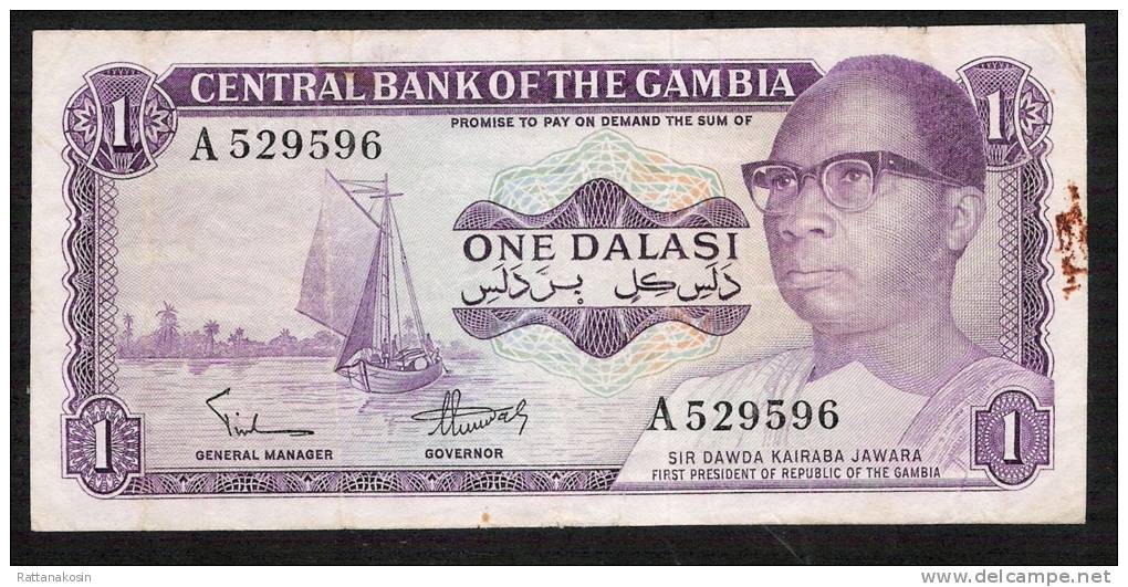 GAMBIA  P4a  1  DALASI  1971 Signature 2       AVF    NO P.h. ! - Gambia