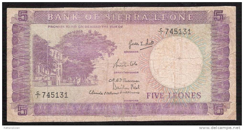 SIERRA LEONE  P3  5 LEONES 1964   #C/1  FINE+ NO Tear 2 P.h. ! RARE Note ! - Sierra Leone