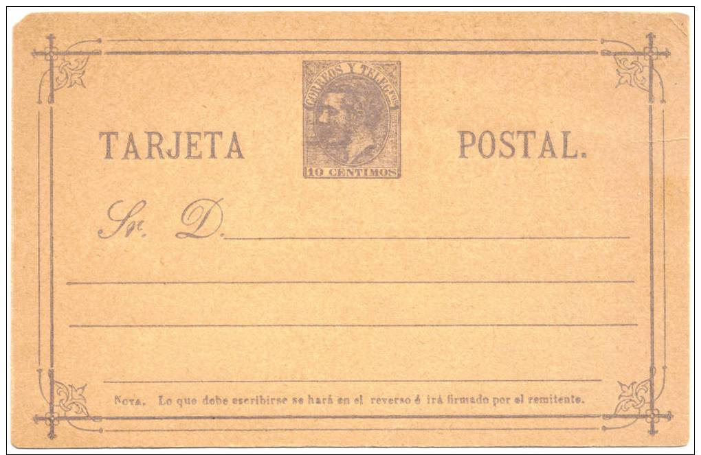 1882 TARJETA POSTAL ALFONSO XII 10c.  Nueva - Nuevos