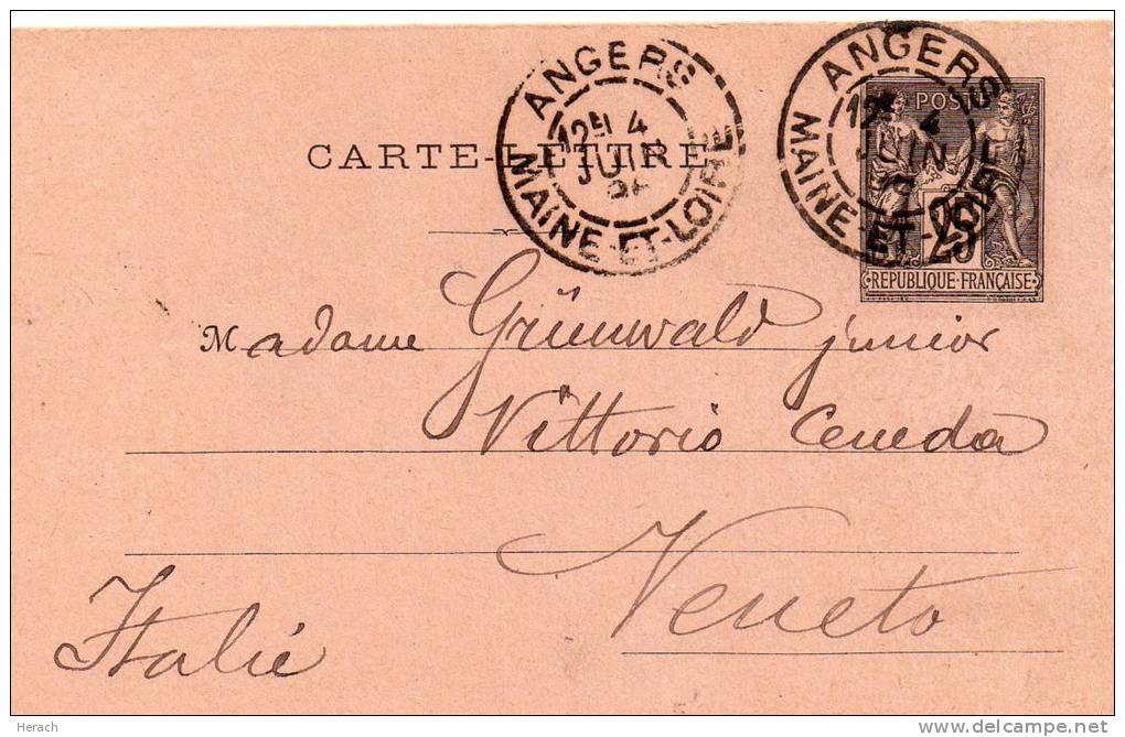 FRANCE ENTIER POSTAL POUR L'ITALIE 1898 - Kaartbrieven