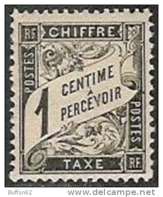 F - France (1881) - Timbre Taxe Type Duval. Typographie, Dentelé 14 X 13 1/2.  1c. Noir. Y&T N°T10. - 1859-1959 Neufs