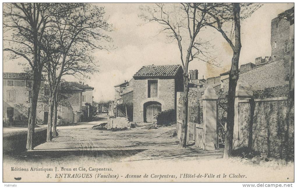 ENTRAIGUES – Avenue De Carpentras, L'Hotel-de-Ville Et Le Clocher - Entraigue Sur Sorgue