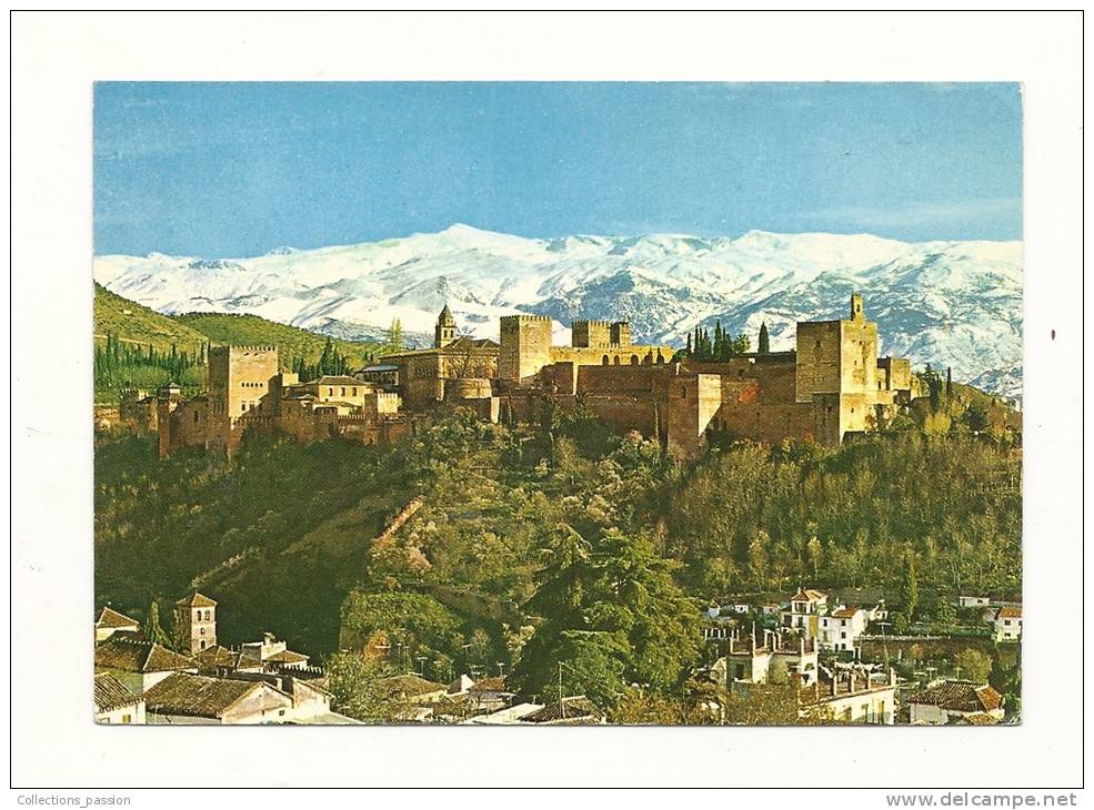 Cp, Espagne, Granada, La Alhambra Y Sierra Nevada, Voyagée - Granada