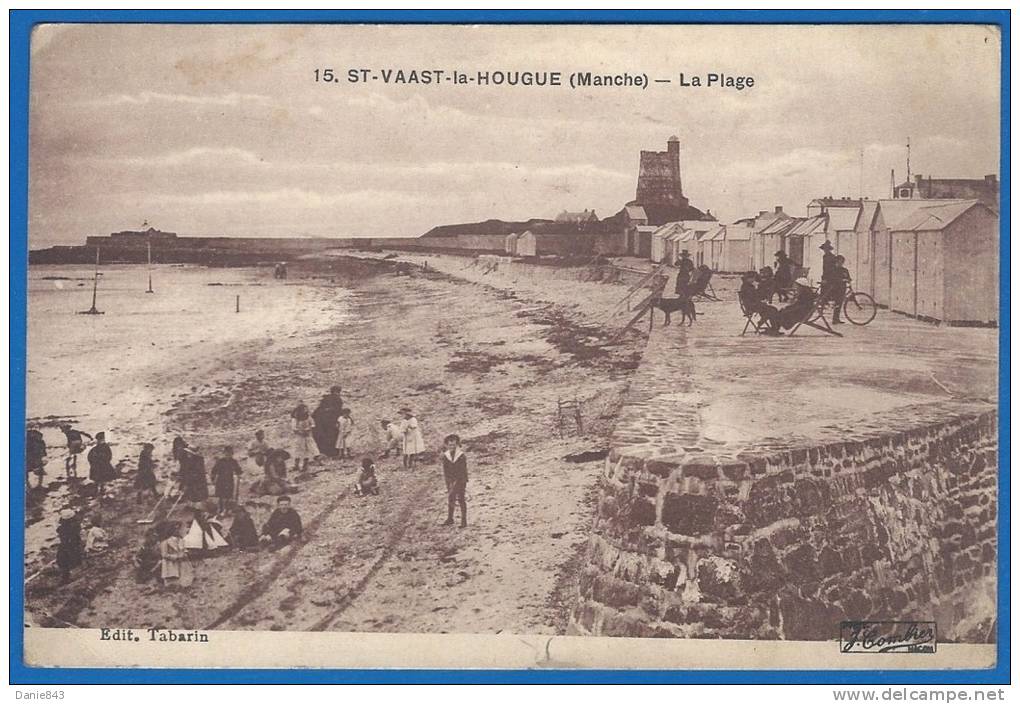 CPA - MANCHE - SAINT VAAST LA HOUGUE - LA PLAGE ET LES CABINES - BELLE ANIMATION - Edition Tabarin / 15 - Saint Vaast La Hougue