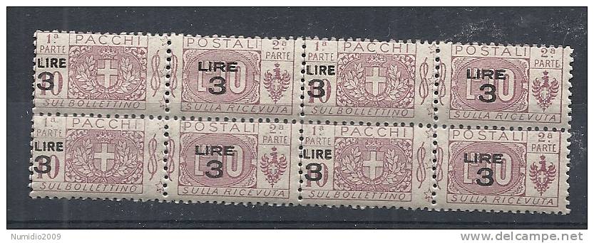 1923-25 REGNO PACCHI POSTALI 3 LIRE SU 10 LIRE QUARTINA MNH ** -  RR9514 - Colis-postaux