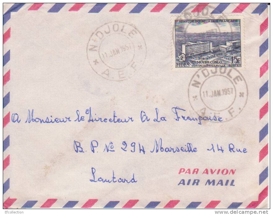 NJOLE ( BUREAU RARE ) TRANSIT > LAMBARENE - GABON - AFRIQUE - COLONIES - AVION - LETTRE - MARCOPHILIE - Brieven En Documenten