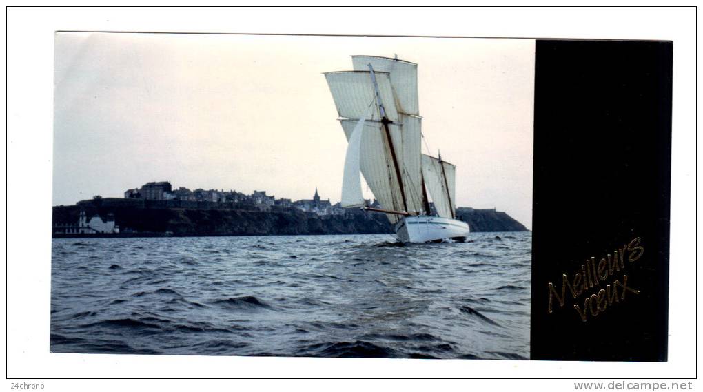 Photographie Originale: Bateau à Voile, Granville, Photo J.-P. Delahaye, Meilleurs Voeux (11-2915) - Barche