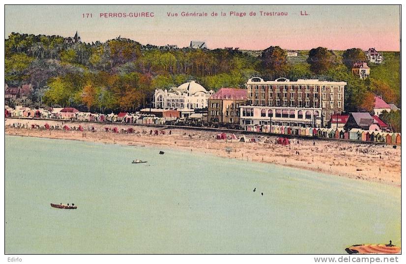 PERROS GUIREC  Vue Générale De La Plage De Trestraou -jolie Carte Colorisée En Excellent état Neuve - Perros-Guirec