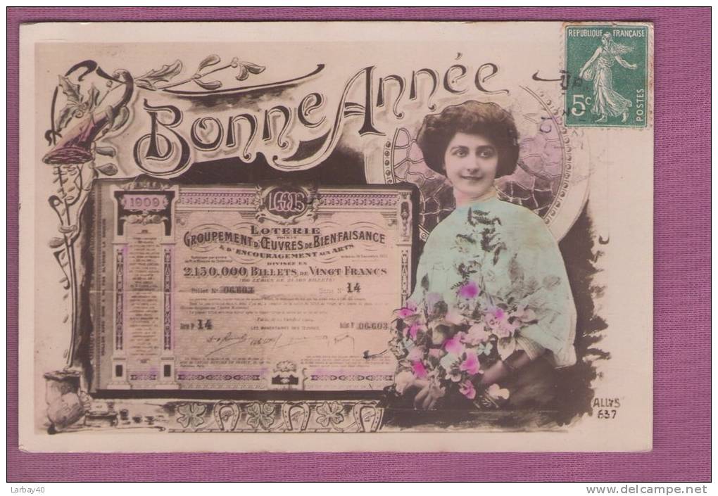 1 Cpa Bonne Annee 1909 Loterie Groupement D Oeuvres De Bienfaisance - Nouvel An