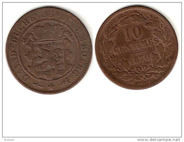 Luxemburg 10 Centimes 1870 Dot Km 23.1  Fr+ - Luxembourg