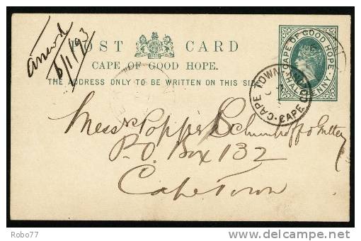 1893 Cape Town - Cape Of Good Hope. Postal Card. Cape Town. 4.Jan.93. Cape Colony.  (H90b002) - Kap Der Guten Hoffnung (1853-1904)