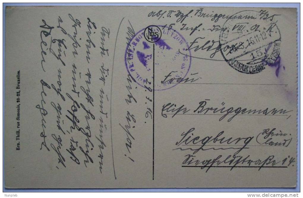 1916 GERMANY POSTCARD FELDPOST PARIS FRANCE TO SIEGBURG WITH LUTZOW AND FELDPOST 15 MARK - Briefe U. Dokumente