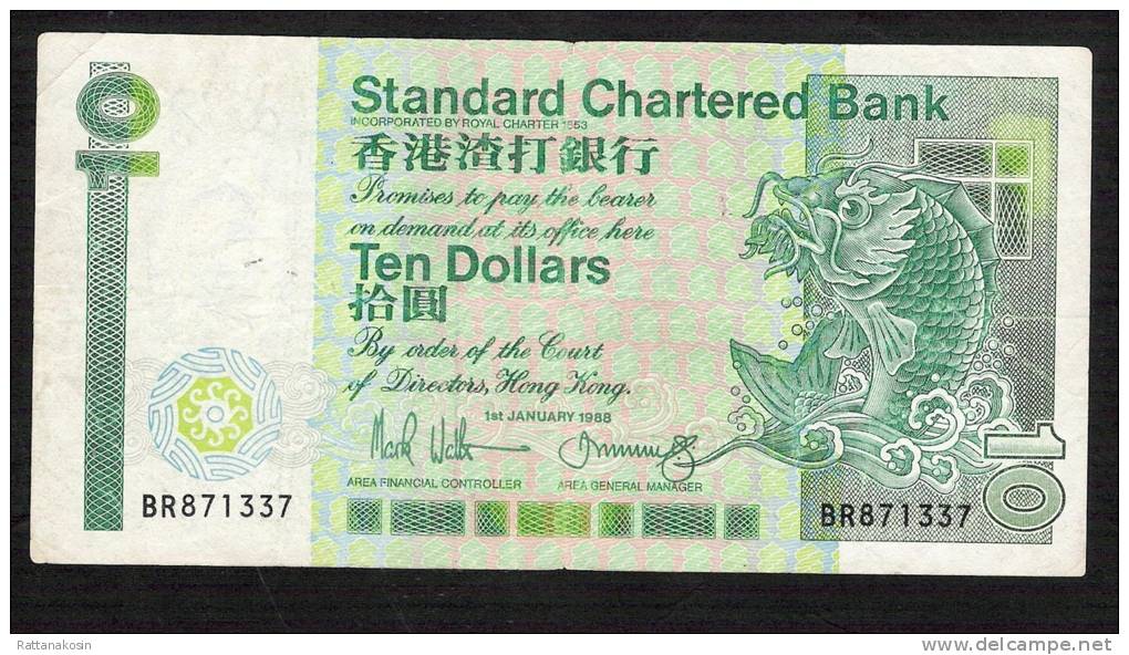 HONG-KONG  P278b  10  DOLLARS 1988  Standard Chartered Bank  VF - Hong Kong