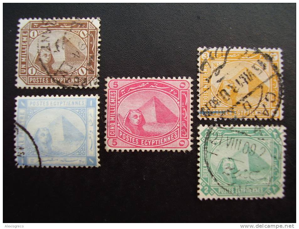 EGYPT  PYRAMID STAMPS Mills/Piastres Values FIVE DIFFERENT VERY OLD USED. - 1866-1914 Khedivate Of Egypt