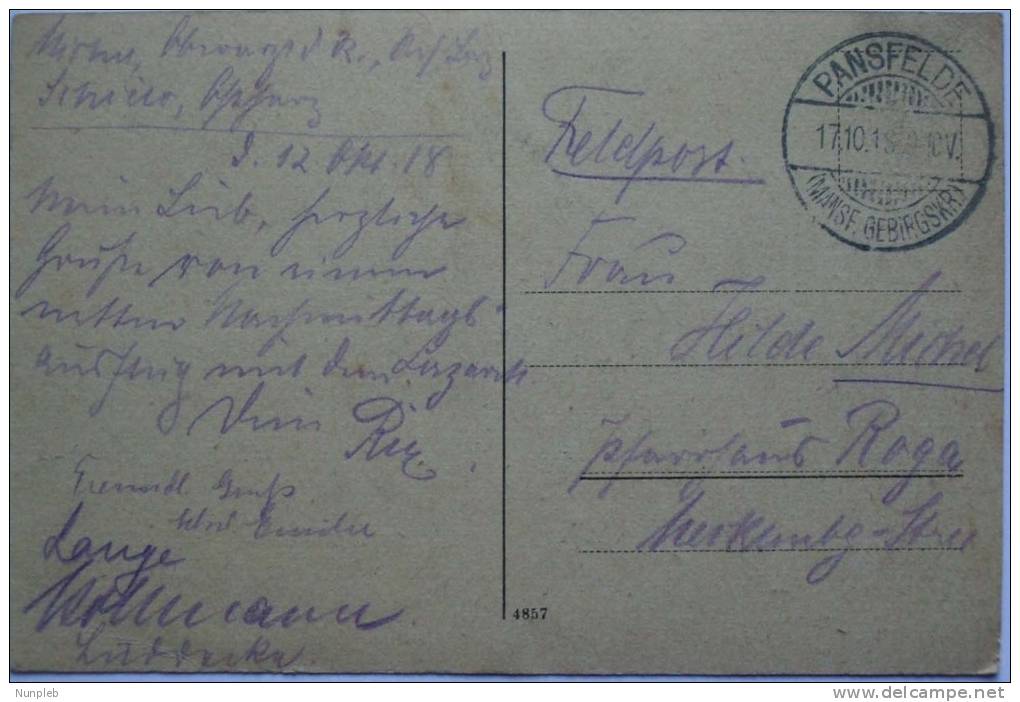 1919 GERMANY POSTCARD FELDPOST FROM PANSFELDE - Briefe U. Dokumente