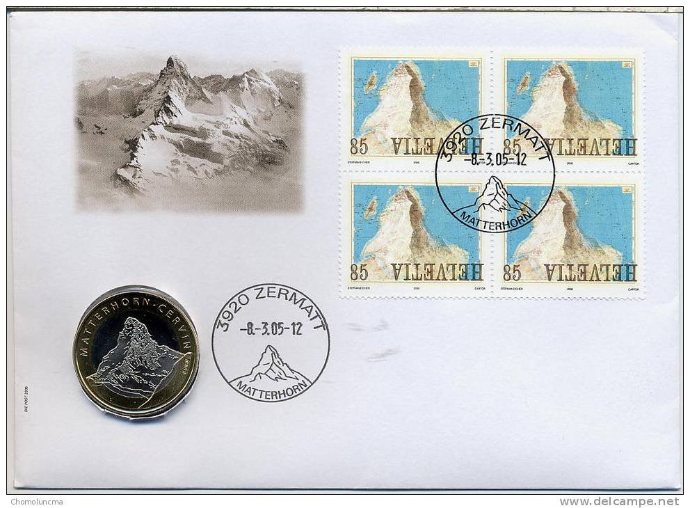 FDC Et Piece Monnaie Cervin Matterhorn Montagne - Escalada