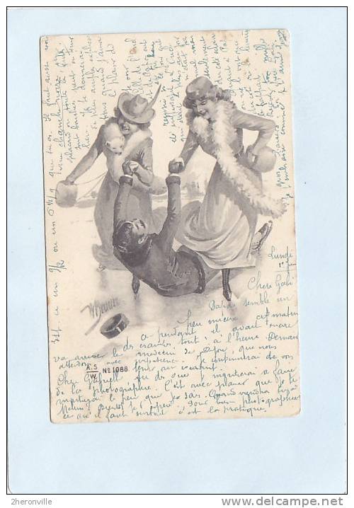 CPA Signée W. BRAUN - La Patinoire - 2 Femmes Et Un Homme Patinent - Partins à Glace - 1902renard - A.S W N° 1088 - Braun, W.