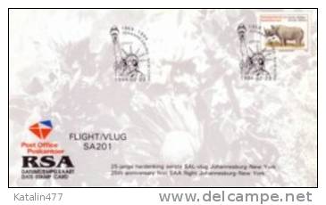 SOUTH AFRICA, 1993. Fauna,25th Anniv.first SAA Flight Johannesburg-New York, Date-Stamp Card - Brieven En Documenten