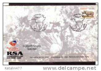 SOUTH AFRICA, 1994. Fauna- Flight/Vlug Kinshasa -Johannesburg,  Date-Stamp Card - Brieven En Documenten