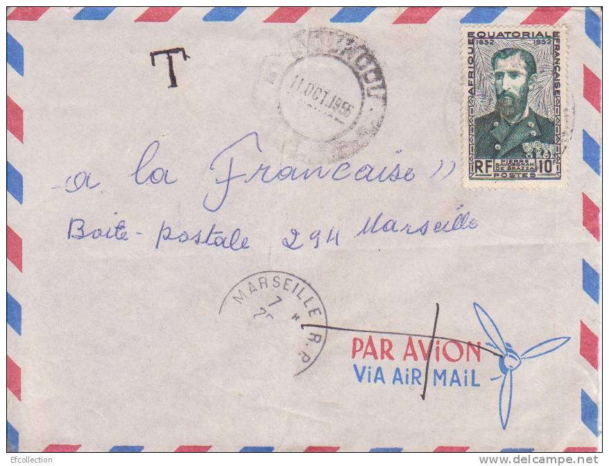 Moundou Tchad Afrique Colonie Française Lettre Taxe Par Avion Pour Marseille Marcophilie - Cartas & Documentos