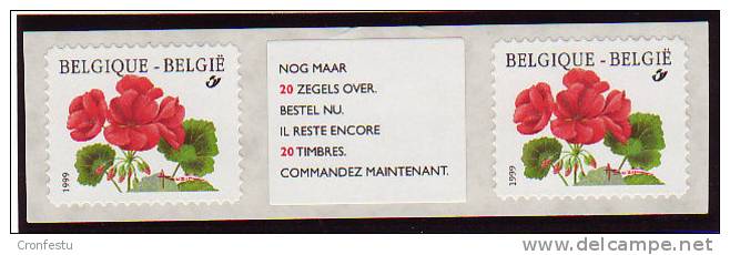 2854 R 90 Autocollants En Rouleaux Emis En Boite Géranium 1999 Rare Buzin - Coil Stamps