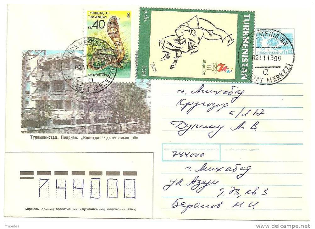 Cover Turkmenistan  (Snake + Atlanta 96 Stamps) - Turkménistan