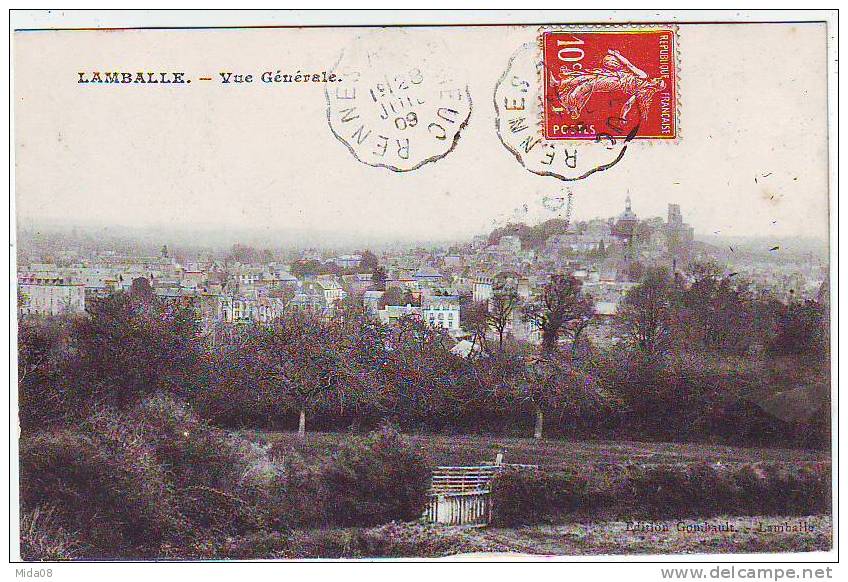 22.LAMBALLE . VUE GENERALE. Cachet Convoyeur Lignes RENNES A SAINT BRIEUC - Lamballe