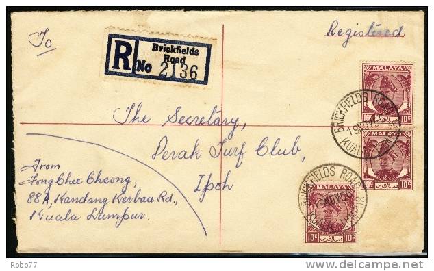 1956 Malaya. Registered Letter, Cover Sent To Ipoh. Rrickfield Road Kuala Lumpur 19.Nov.56. (H107c005) - Other & Unclassified