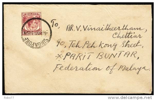 1954 Malaya - Singapore. Cover Sent To Parit Buntar - Federation Of Malaya. (H107c020) - Sonstige & Ohne Zuordnung