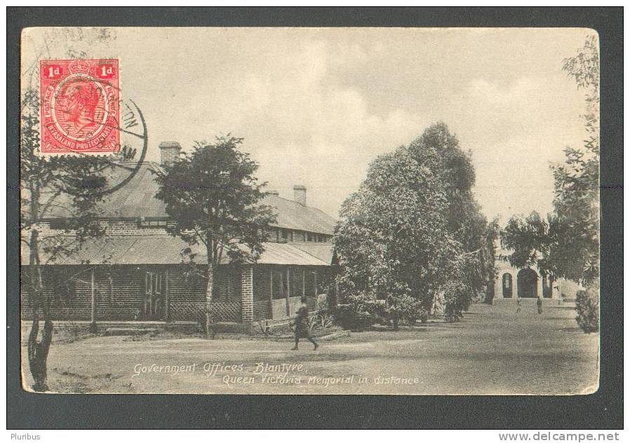 1928 NYASALAND PROTEKTORATE, GOVERNMENT OFFICES BLANTYRE, FORT JOHNSTON STAMP, VINTAGE POSTCARD - Malawi