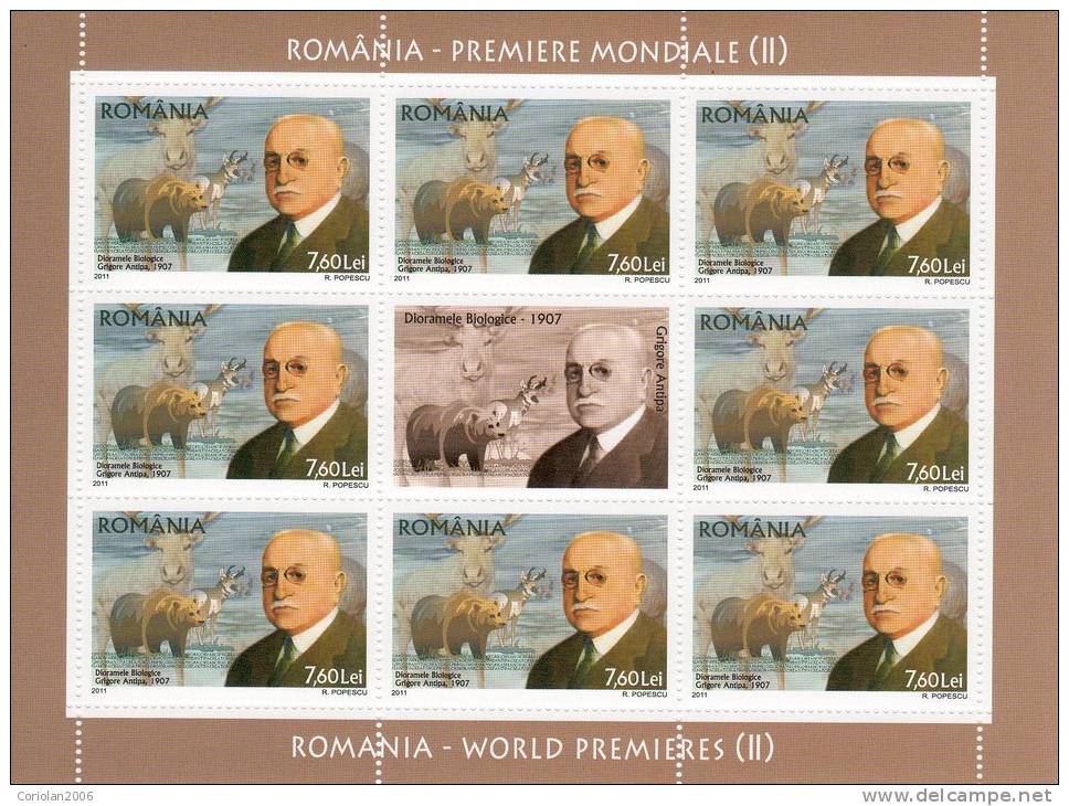 Romania 2011 / ROMANIA -WORLD PREMIERES (II) / ODOBLEJA , CANTACUZINO, DRAGOMIR, ANTIPA / SET 4 MS - Ongebruikt