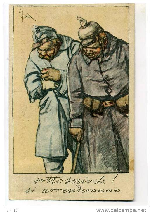 2M95-1918 Cartolina PRESTITO NAZIONALE Satirica Su Soldato TEDESCO E AUSTRIACO - Weltkrieg 1914-18