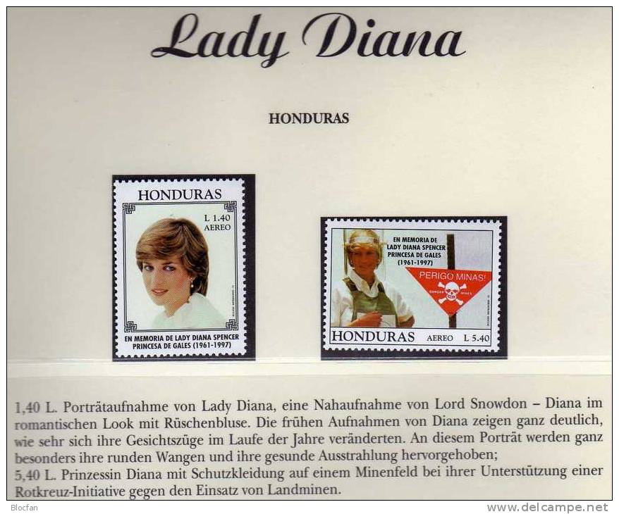 Ehrung Von Diana 1997 Honduras 1348/9 ** 6€ Memorial Porträt Lady Di Soziale Arbeit Princess Of Wales Sheet Of America - Honduras