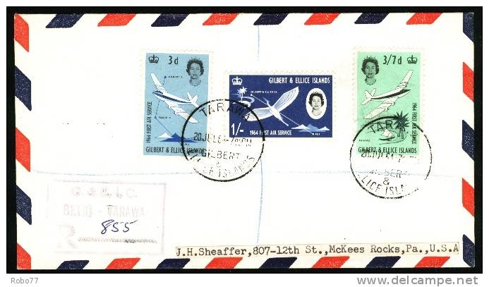 1964 Gilbert & Ellice Islands. Registered Letter, Cover Sent To USA. Tarawa 20.Jul.64. (H146c004) - Gilbert- En Ellice-eilanden (...-1979)