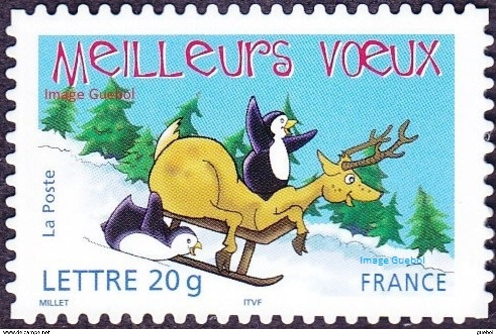 France Autoadhésif ** N°   69 Ou 3855 - Meilleurs V&oelig;ux Pour 2006 - Manchot Et  Renne Sur Une Luge - Unused Stamps