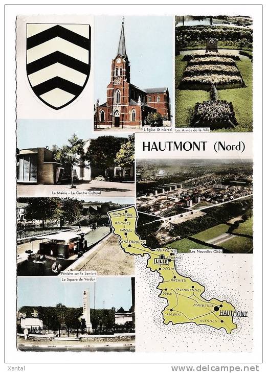 Hautmont - Carte Département Du Nord - Blason De La Ville - Carte Multivues - Dos écrit Et Timbré En 1972 - Autres & Non Classés