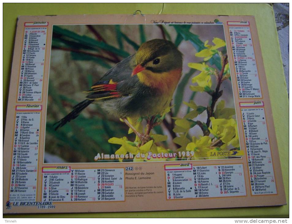 Almanach Du Facteur 1989 - LA POSTE - Vosges N°88 - Perroquet Oiseau OLLER - Poster MADONNA - Carte Géographique - Small : 1981-90