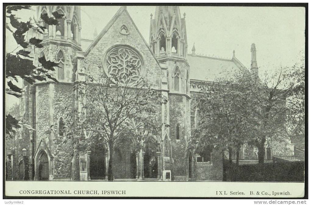 "Congregational Church, Ipswich".  Posted 1908 ("FINCHAM" Thimble). - Ipswich