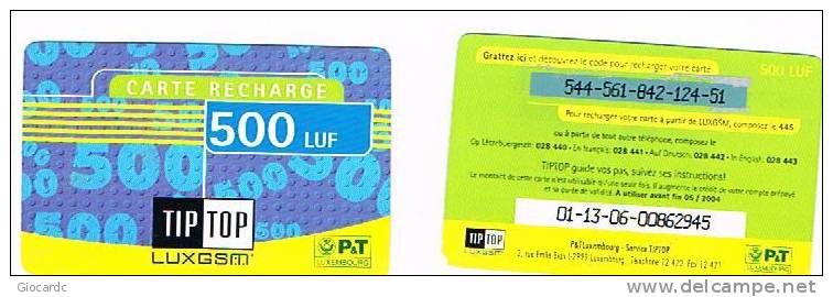 LUSSEMBURGO (LUXEMBOURG) - P&T GSM RECHARGE - TIPTOP 500 LUF   EX. 05.2004 - USED - RIF. 7923 - Luxembourg