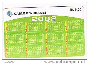 PANAMA - C & W  (CHIP) - 2002 CALENDAR GREEN  5       - USED  -  RIF. 2014 - Panama