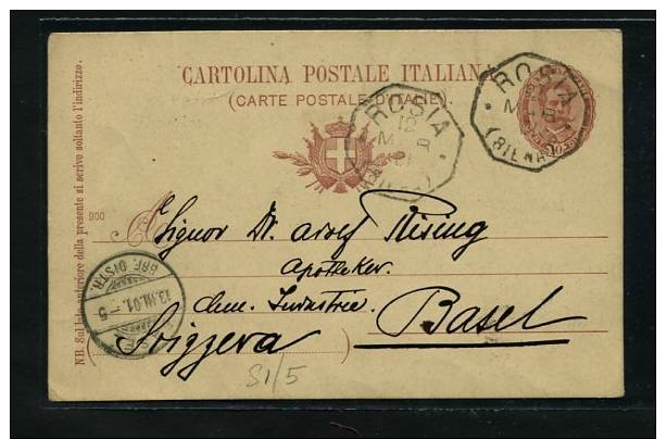 1901 INTERO  POSTALE  SU COLLETTORIA DA ROSIA SIENA  X BASEL SVIZZERA - Storia Postale