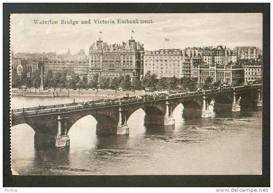 LONDON , WATERLOO BRIDGE AND VICTORIA EMBANKMENT, VINTAGE POSTCARD - River Thames