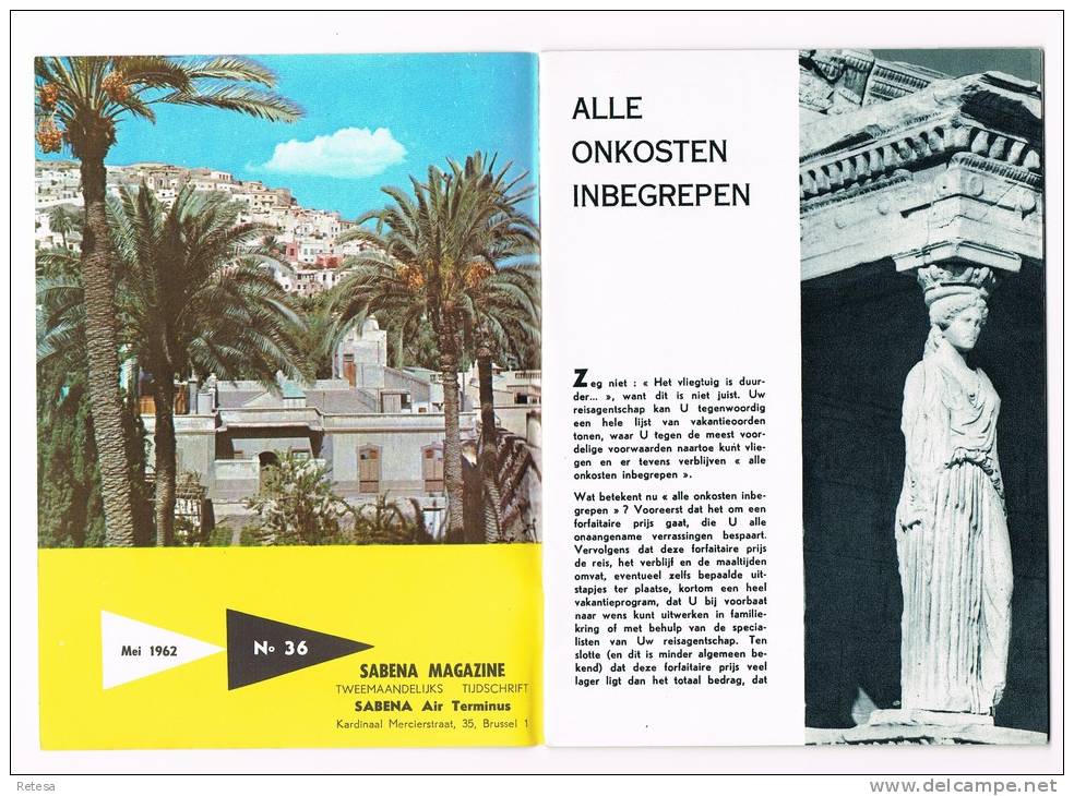 OUDE  MAGAZINE  SABENA  N°36  MEI 1962  ALLE ONKOSTEN INBEGREPEN - Andere & Zonder Classificatie