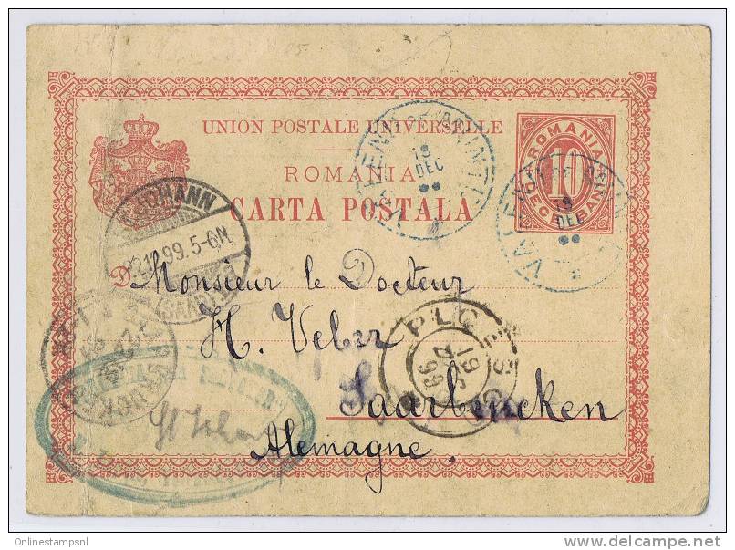 Romania: Postcard  1899 To Saarbrucken  Germany,  Carta Postala, Nice Cancels  I.e. St Johann - Interi Postali