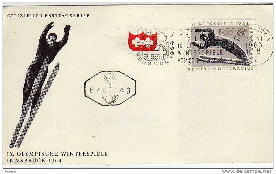 3509  FDC, Innsbruck 1964,  Salto De Ski, Austria,, Limpiadas - Invierno 1964: Innsbruck